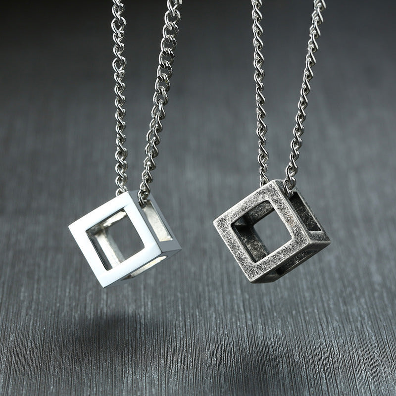 Stainless Steel Hollow Pendant Cube Rubik's Cube Necklace