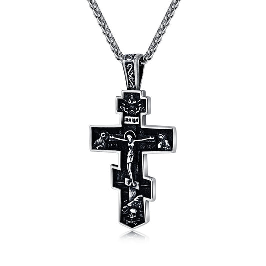 Retro Dongzheng Cross Necklace for Men in Titanium Steel