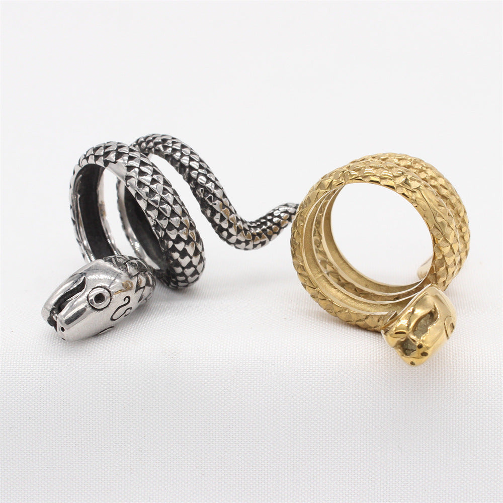 Planderful Everyday Genie – European and American Personalized Retro Snake Men's Titanium Steel Ring