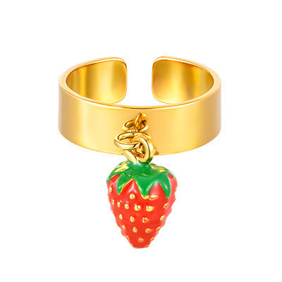 Hot-Selling Stainless Steel Cartoon Holiday Strawberry Opening Ring Student Girlfriend