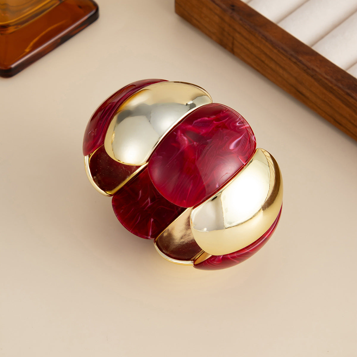 Planderful Vienna Verve Burgundy Elastic Bracelet For Women Irregular Smudge Design Statement Jewelry