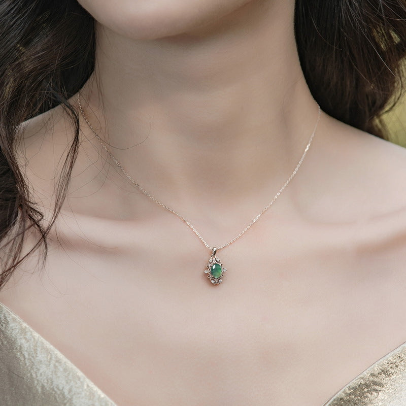S925 Sterling Silver Moss Agate Vintage-Inspired Necklace