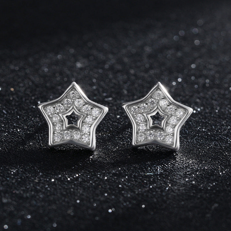 Starry Sterling Silver Earrings with Zircon Gems