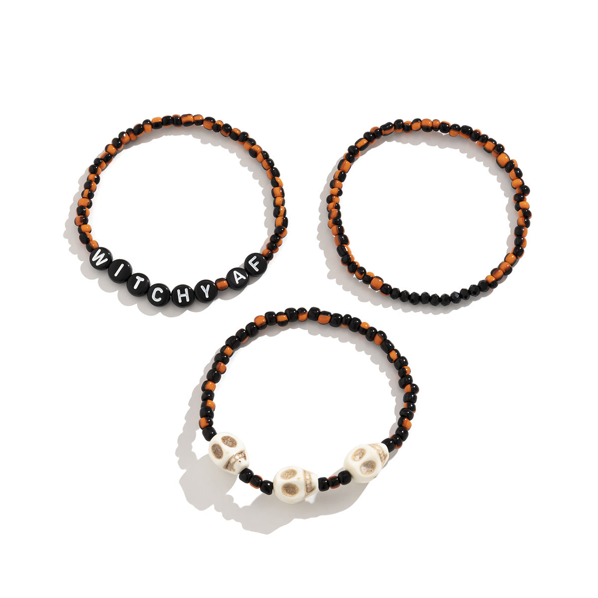 Planderful Vienna Verve Beaded Elastic Bracelet Set For Women Retro Skull Letter Witch Jewelry Statement