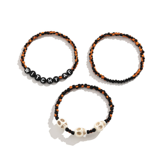 Planderful Vienna Verve Beaded Elastic Bracelet Set For Women Retro Skull Letter Witch Jewelry Statement