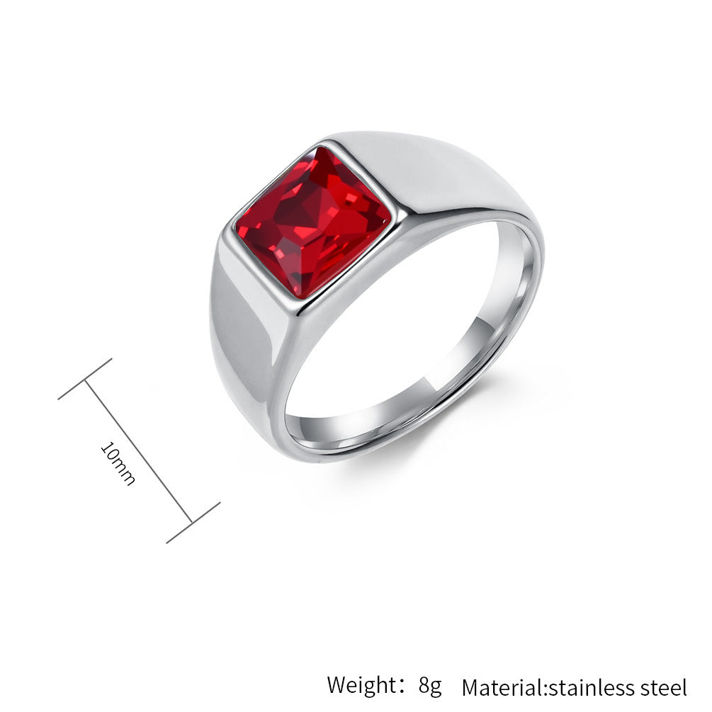 Planderful Stainless Steel Zircon Ring Inlaid Red Zircon Retro Kropunk For Men Unisex