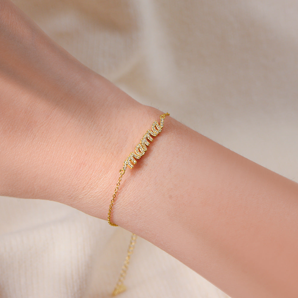 S925 Sterling Silver Zircon Letter Mama Bracelet Micro-Inlaid Zircon Mother'S Day