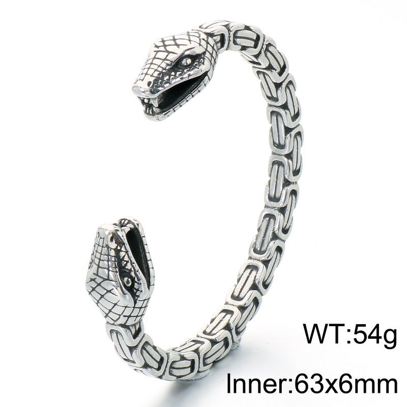 Punk Dark Bamboo Snake Head Skull Open Bracelet Hands Clenched Fist Stainless Steel Men's
