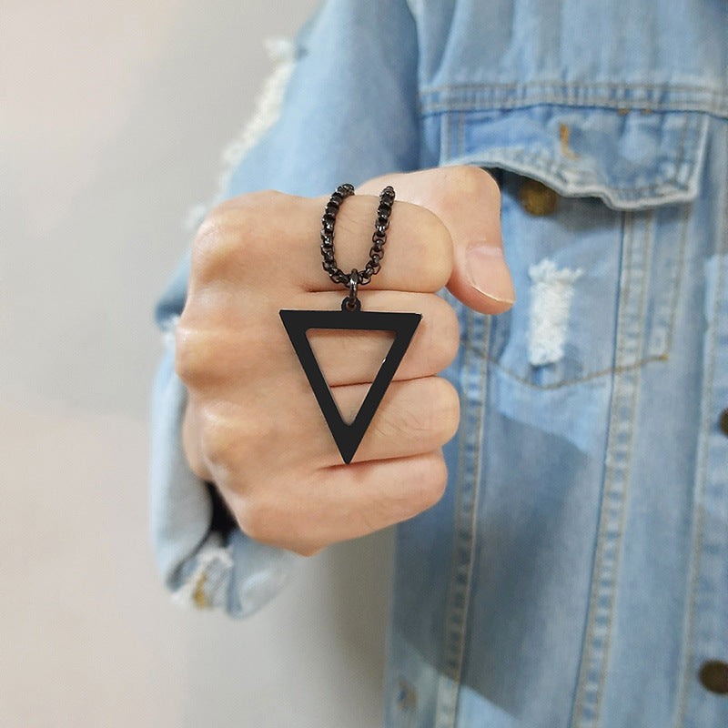 Stainless Steel Hollow Triangle Pendant Black Men Necklace