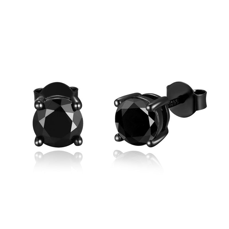 Hip-Hop Trendy Brand Black Moissanite Stud Earrings S925 Silver-Plated