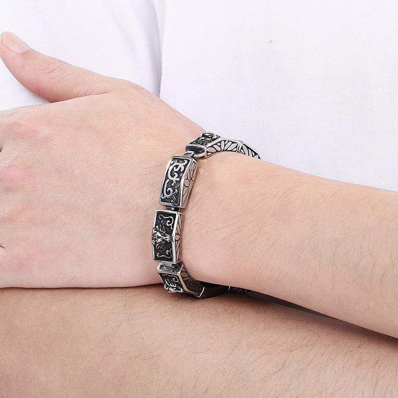Planderful Men Punk Wolf Head Bracelet Titanium Steel