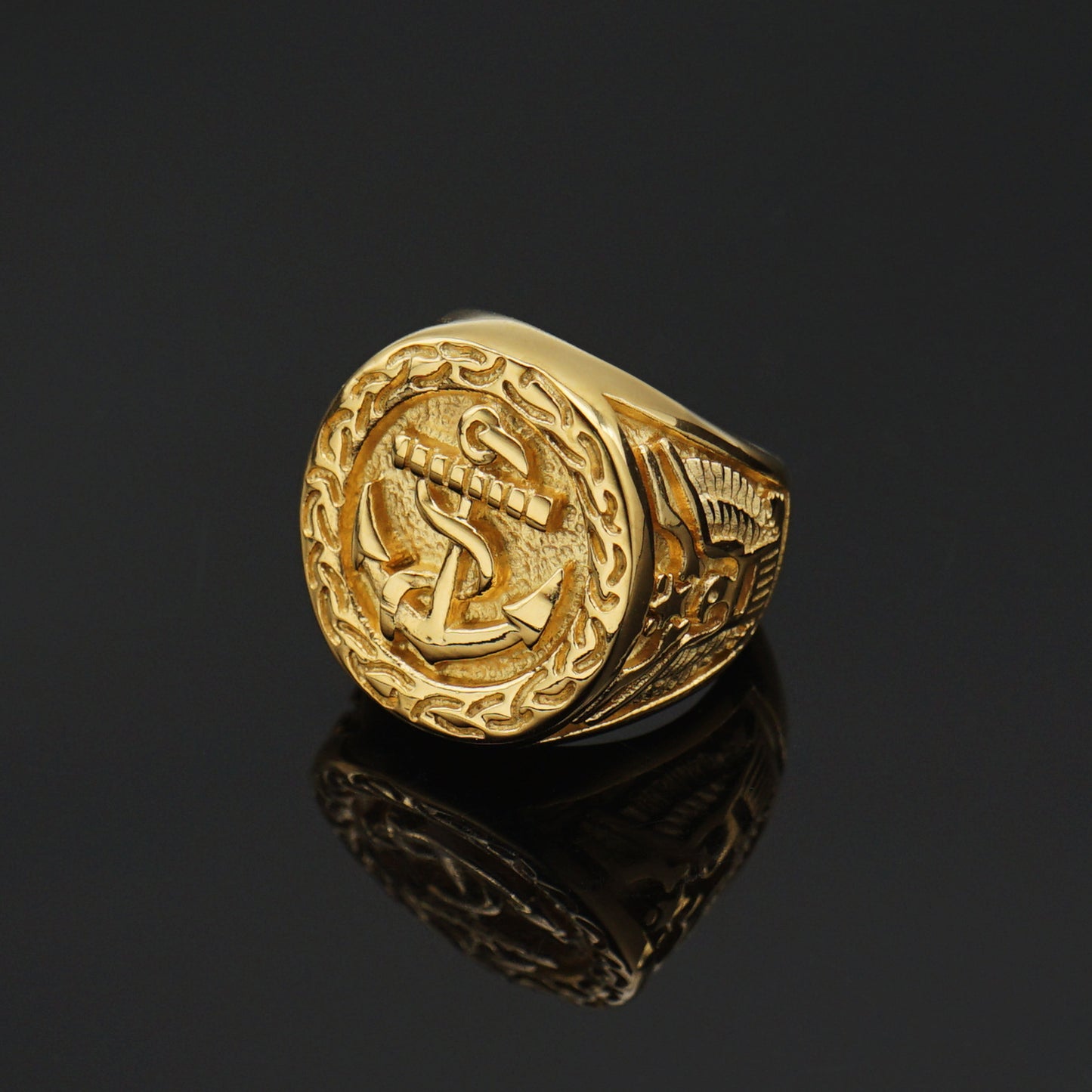 Planderful Hip Hop Ring Stainless Steel Gold Plated Eagle Anchor Durable For Men And Women