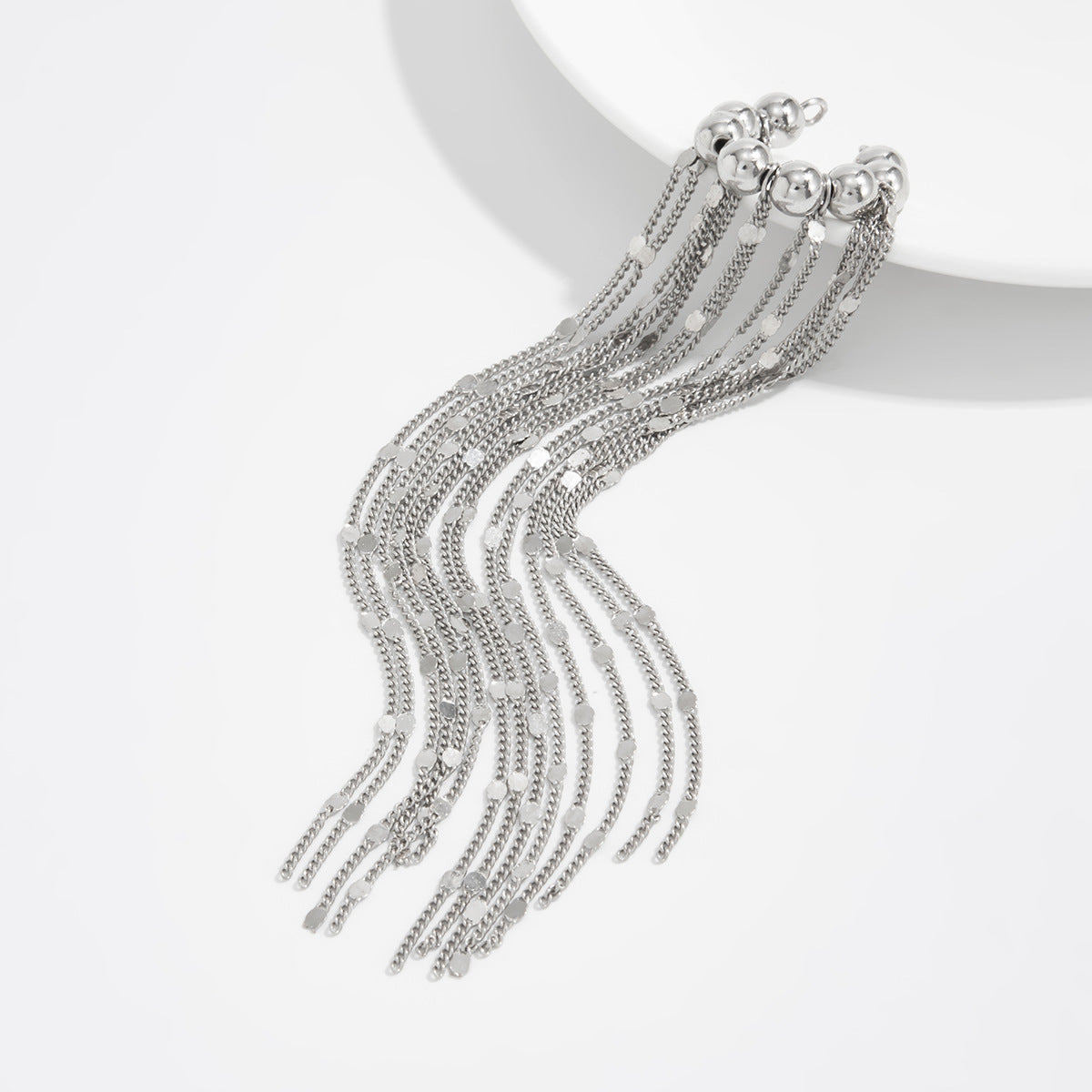 Planderful Vienna Verve Ear Clip Beaded Long Chain Fringe C Shape Non Pierced Jewelry For Women
