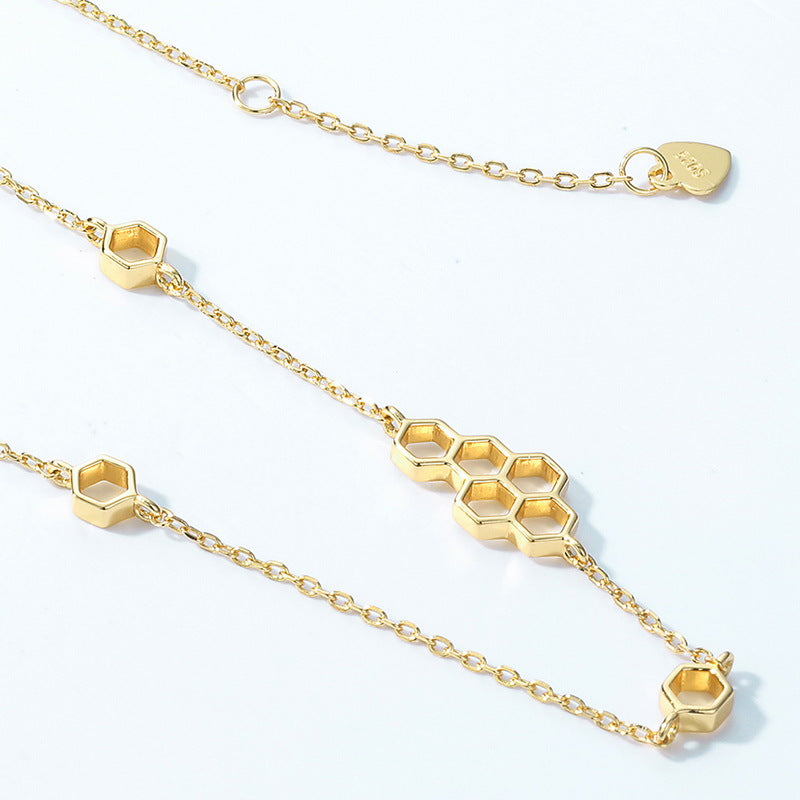 Honeycomb Green Zircon Bee Sterling Silver Necklace