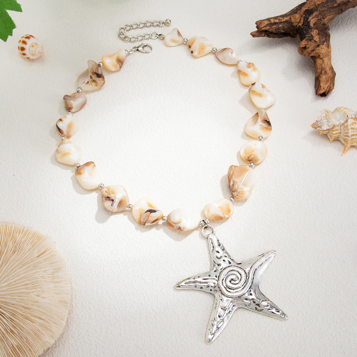 Marine Alloy Starfish Pendant Collarbone Chain Necklace Holiday Wind Irregular Shell Piece
