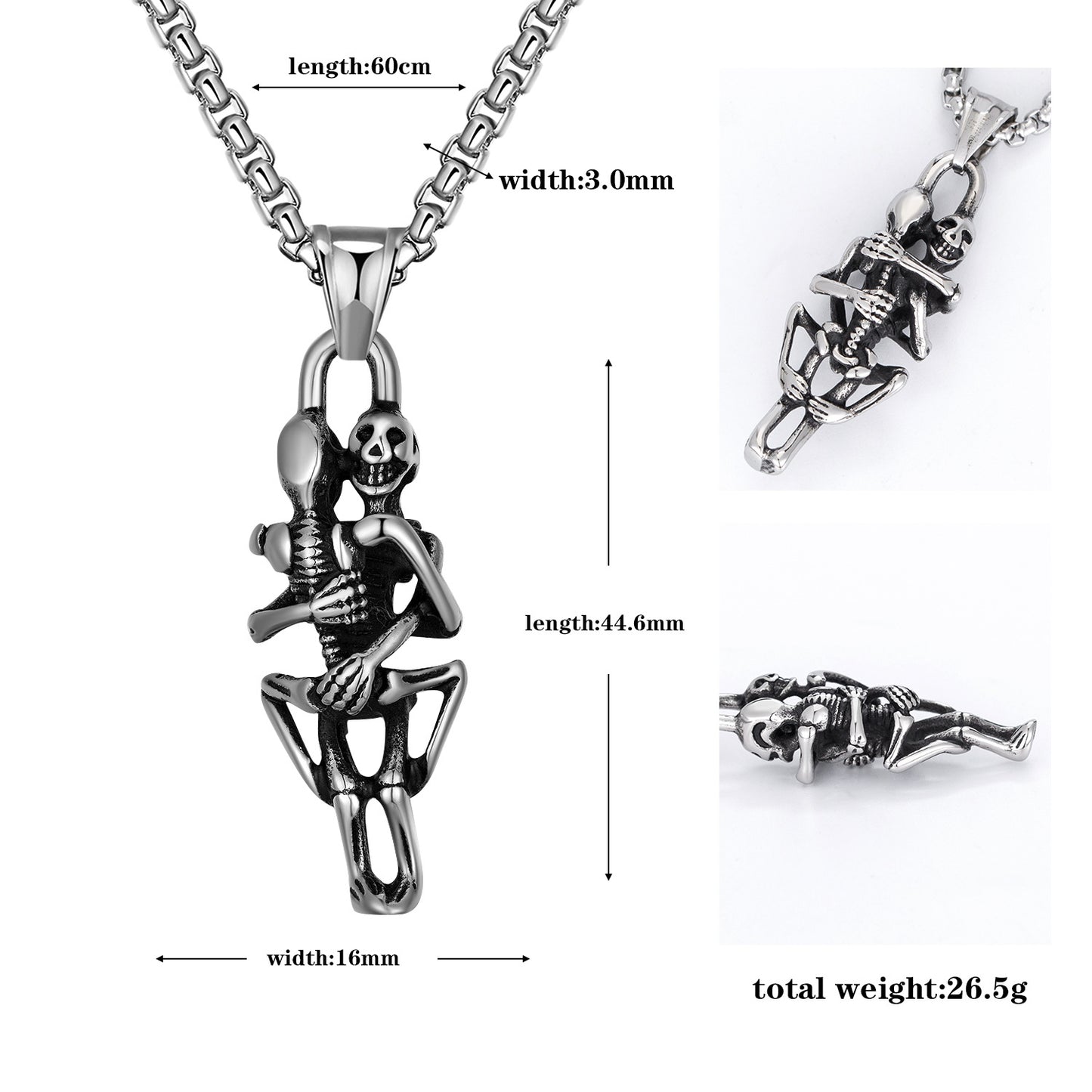 Stainless Steel Necklace - Statement Skull Love Couple Jewelry For Lovers Gift Ideas And Anniversary