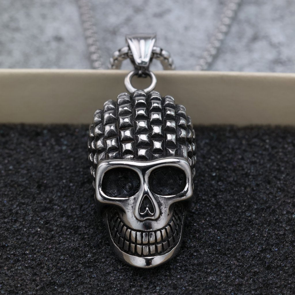 Planderful Vintage Stainless Steel Skull Pendant Necklace Unisex Punk Halloween Durable Bold Jewelry