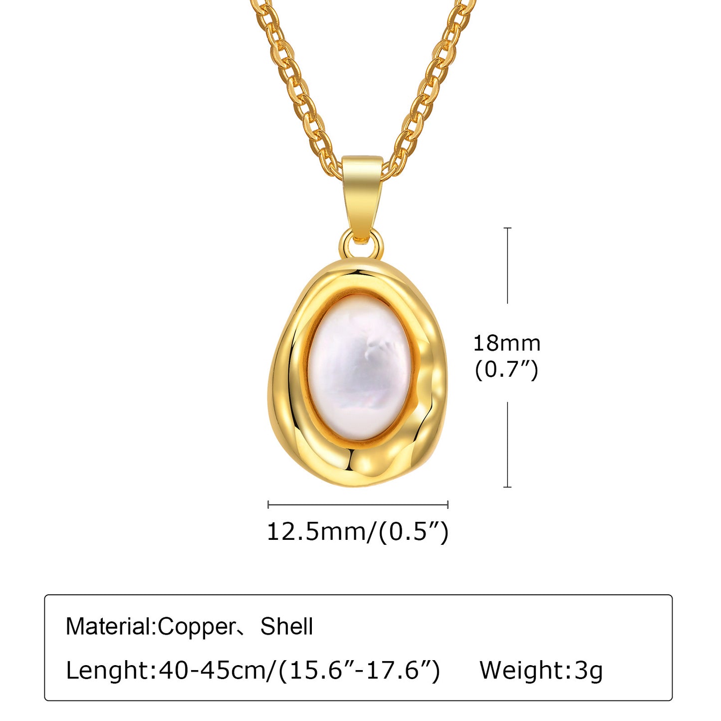 Women's Jewelry Shell Irregular Pendant Necklace 18K Gold