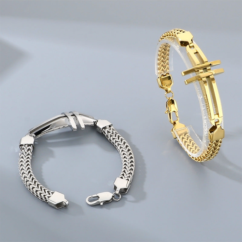 Street Shot Stainless Steel Keel Chain Men's Bracelet – Design Hollow Cross