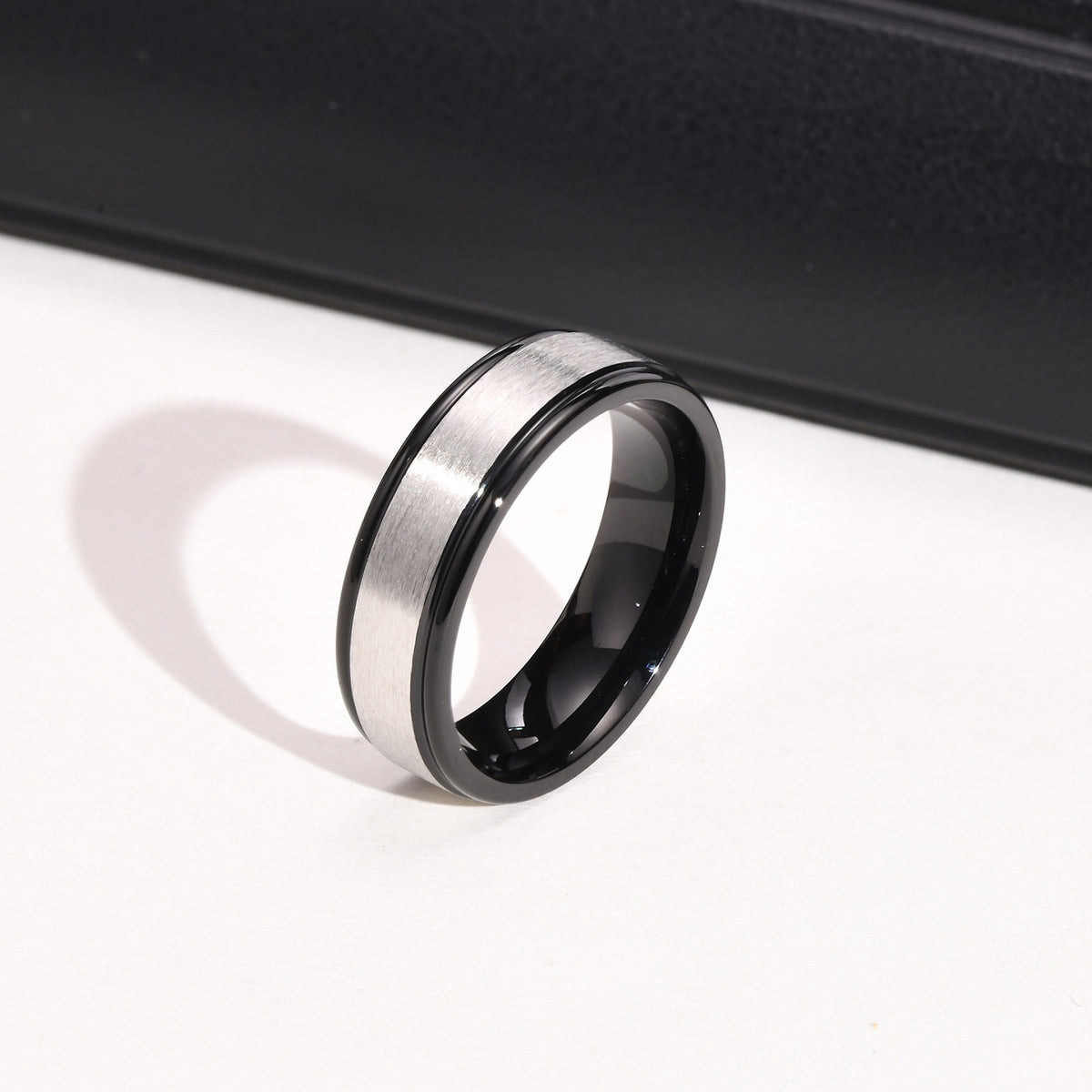 Stainless Steel Surface Sand Inner Light Groove Ring Electric Black Brushed Ring