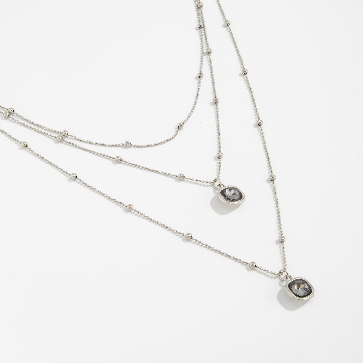 And Geometric Zircon Necklace Multi-Layer Creative Round Bead Thin Chain Necklace