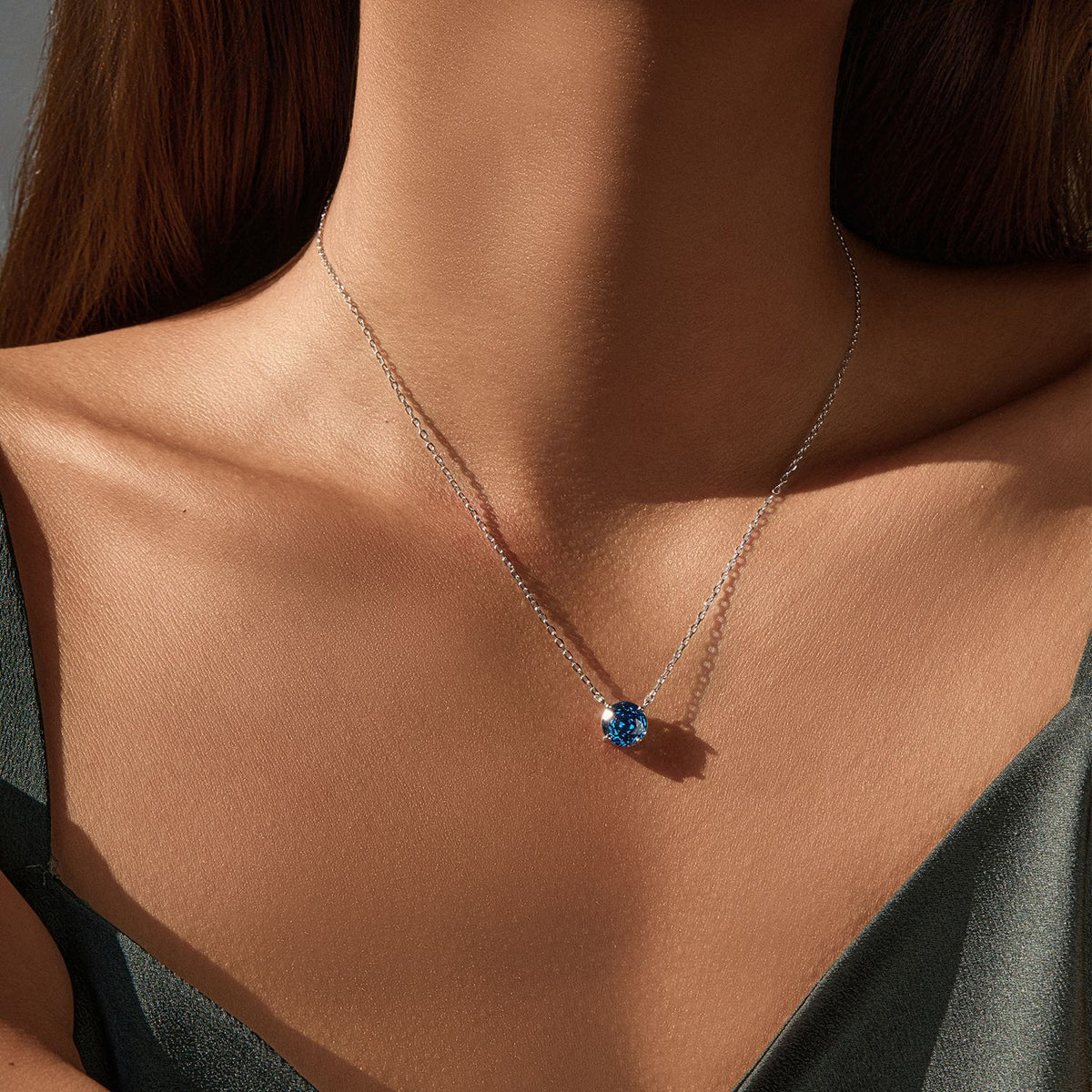 925 Sterling Silver Royal Blue Rose-Cut Zircon Necklace