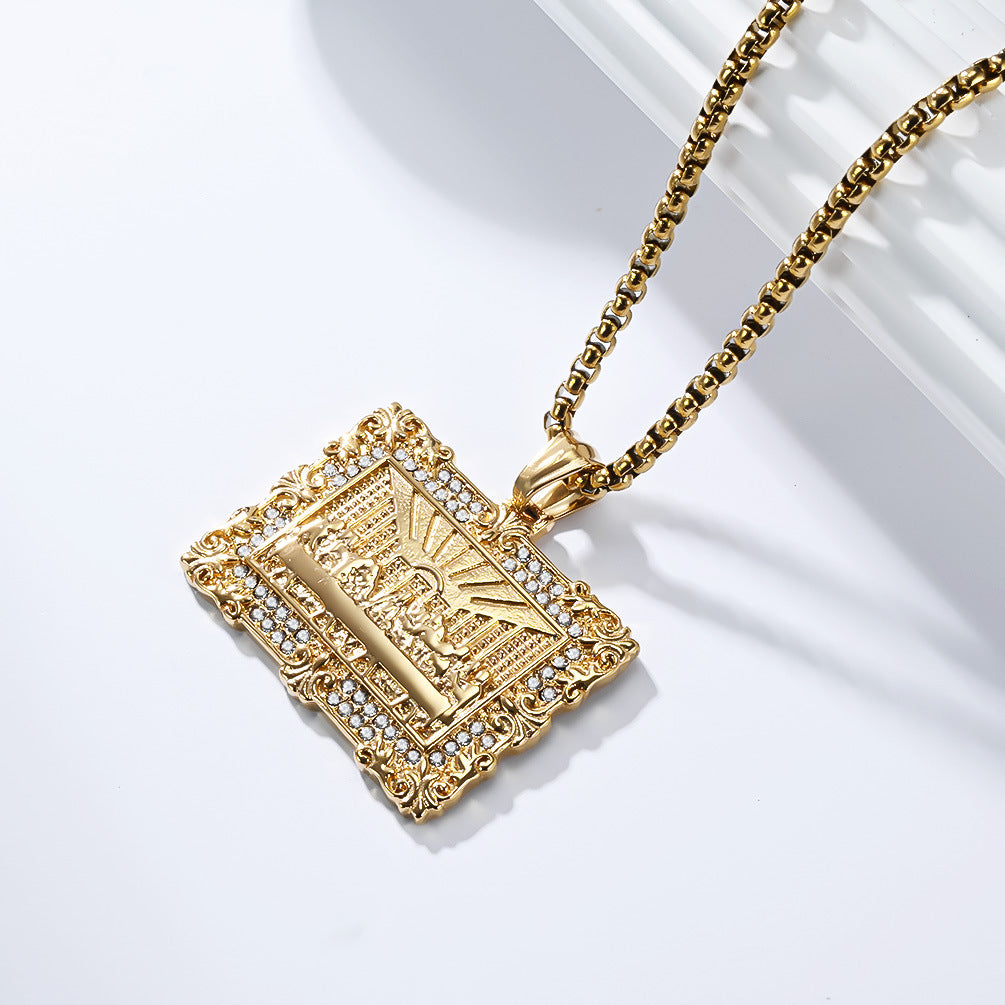 Planderful The Last Supper Necklace Titanium Steel Pendant With Zircon For Hip Hop Trendsetters