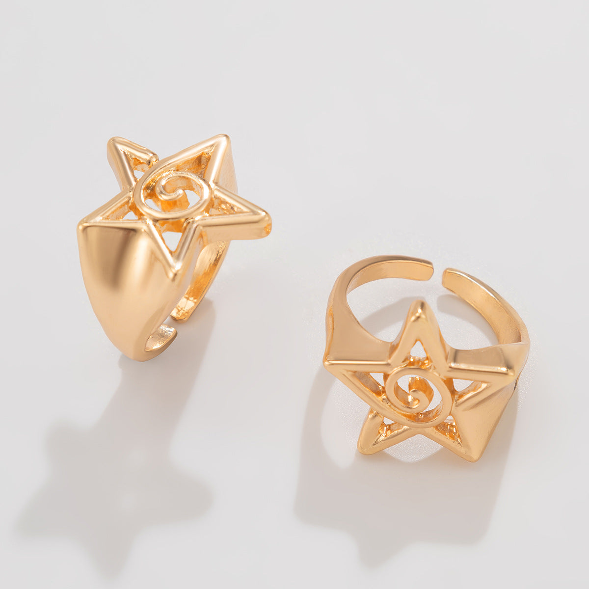 Planderful Vienna Verve Five Point Star Ring Set For Women Metal Hollow Geometric Statement