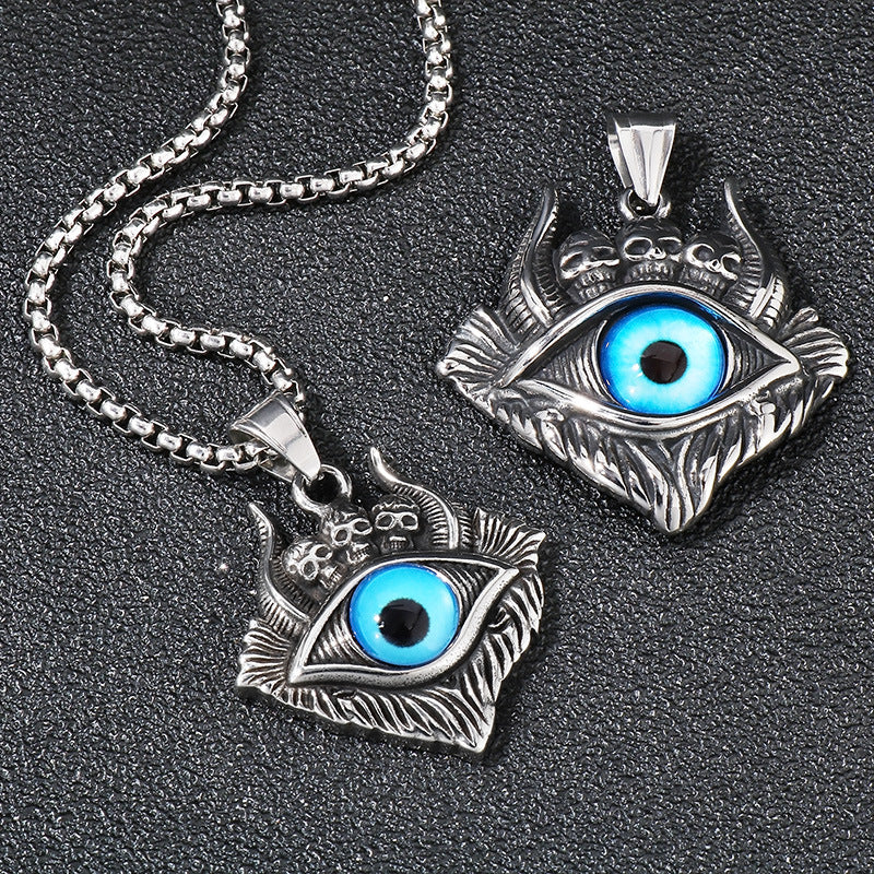 Punk Skull Pendant, Dark Satan Ground Crack Ghost Demon Eye Titanium Steel Necklace