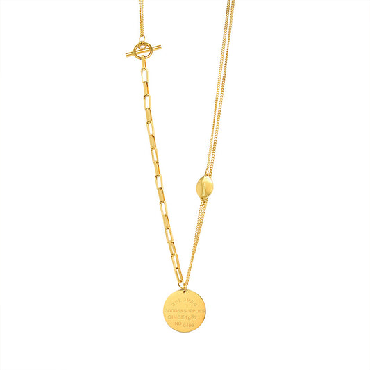 Golden Round Pendant Necklace with OT Buckle Design - European Style