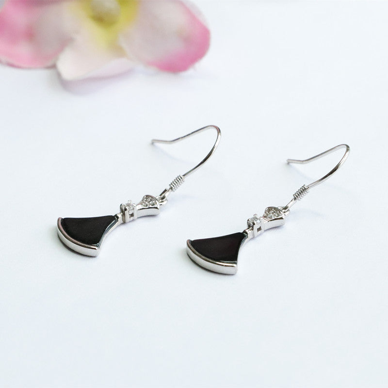Dark Jadeite Skirt 925 Silver Hook Earrings