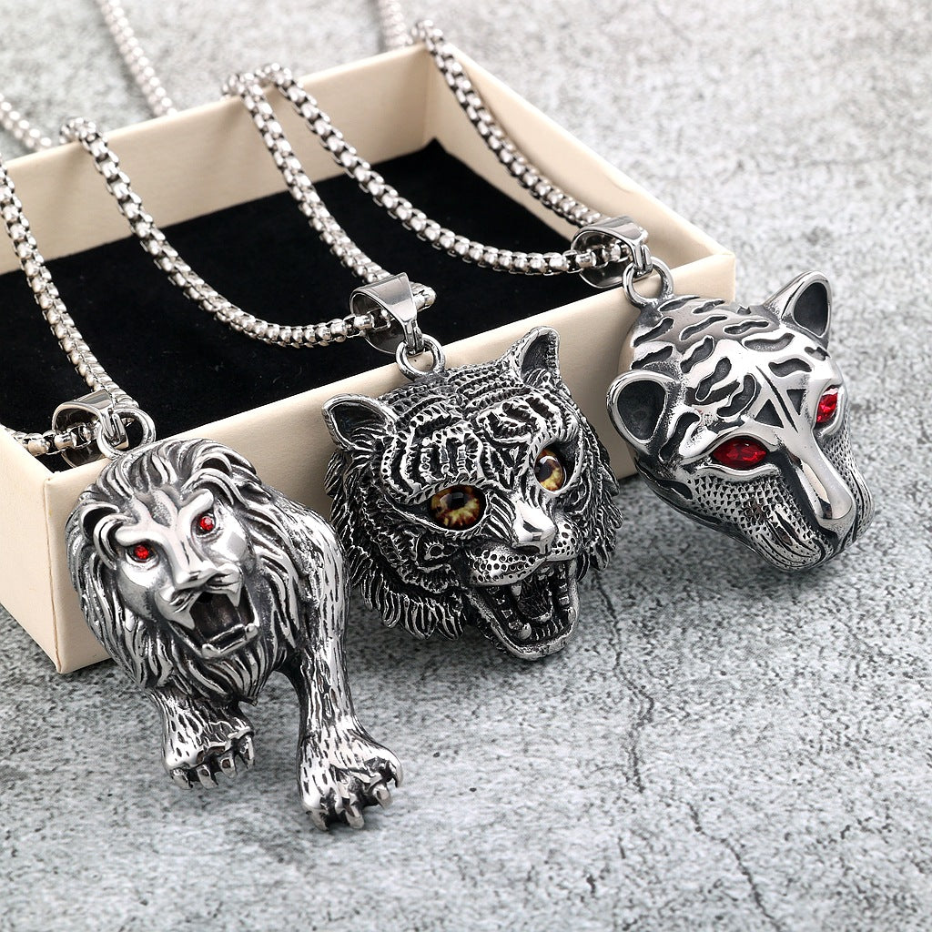 Vintage Lion Stainless Steel Pendant Necklace