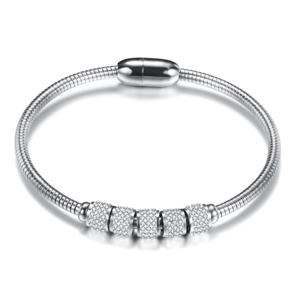 Planderful Stainless Steel Beaded Bracelet With Inlaid Zircon For Women Elegant Light Luxury