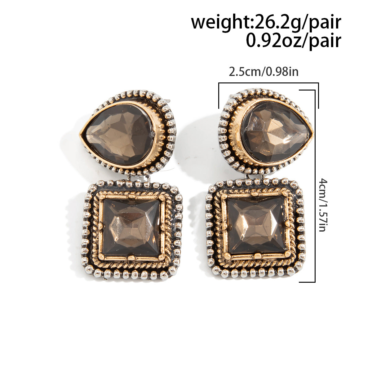 Planderful Vienna Verve Water Drop Square Zircon Stud Earrings For Women Retro Geometric Medieval French Style