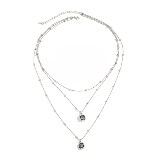 And Geometric Zircon Necklace Multi-Layer Creative Round Bead Thin Chain Necklace