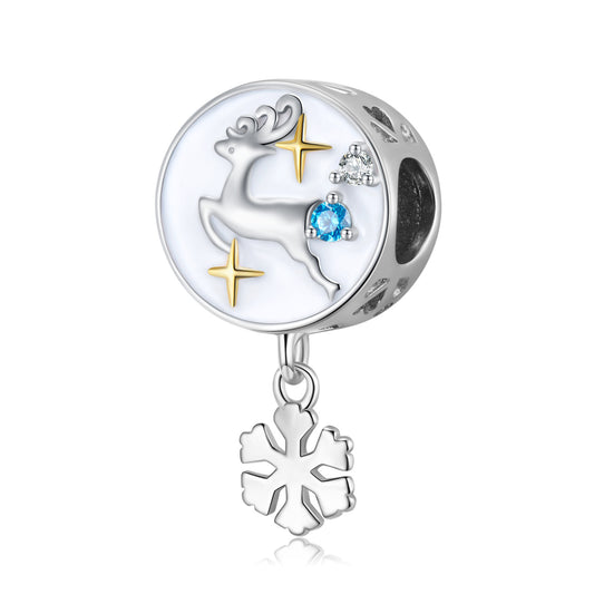 Christmas Snowflake Elk Zircon Silver Pendant