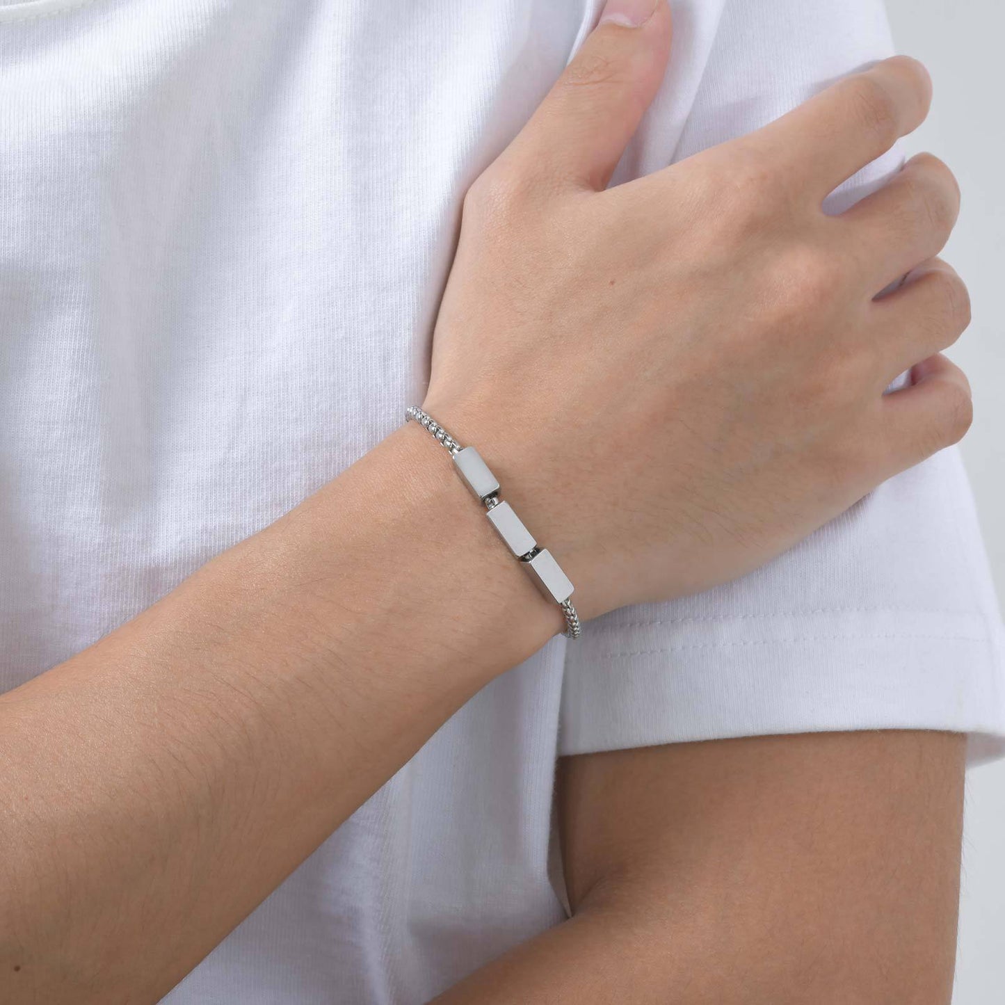 Planderful Stainless Steel Square Chain Bracelet For Men