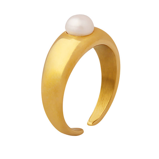 Autumn Chic Freshwater Pearl Open Index Finger Ring - Women's Elegant French Style Jewelry
