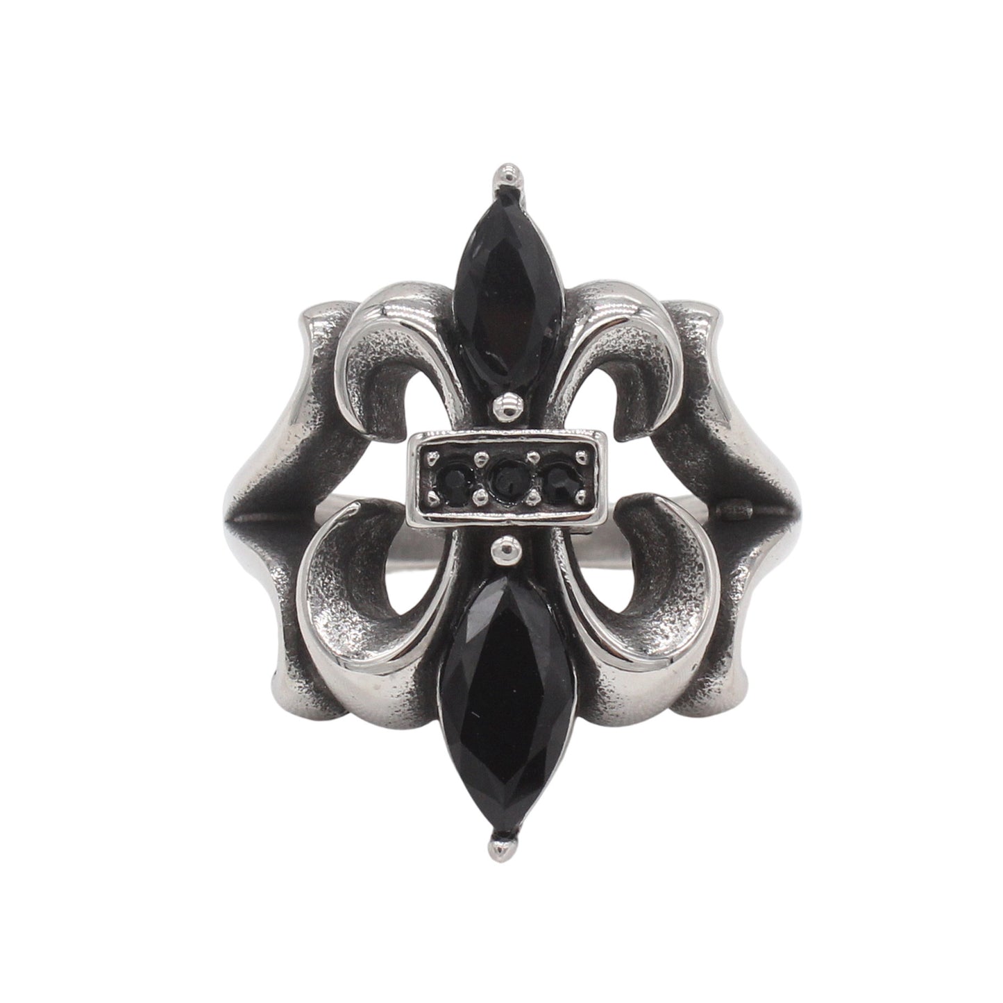 Planderful Unisex Cross Flower Ring Titanium Steel With Black Zircon Bold Protection Statement