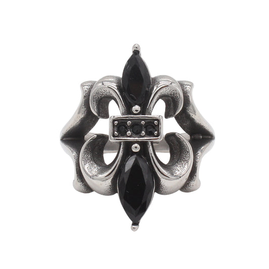 Planderful Unisex Cross Flower Ring Titanium Steel With Black Zircon Bold Protection Statement