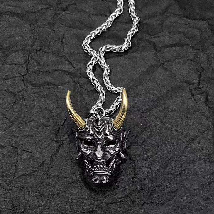 Longhorn Prajna Mask Titanium Steel Pendant Necklace