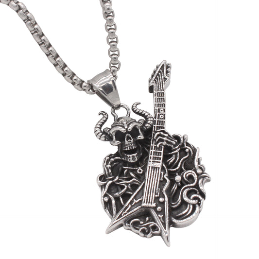 Planderful Mens Skull Pendant Steel Vintage Guitar