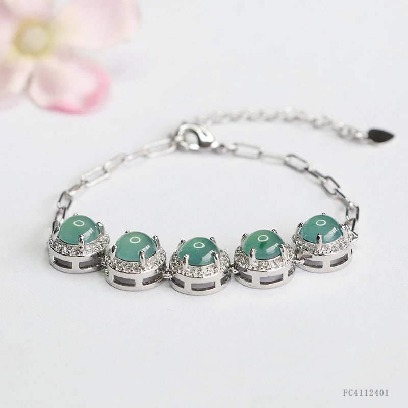 Blue Water Jadeite Five-Stone Bracelet