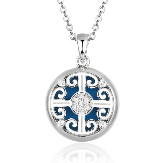 925 Sterling Silver Tile Pattern Turquoise Women's Necklace