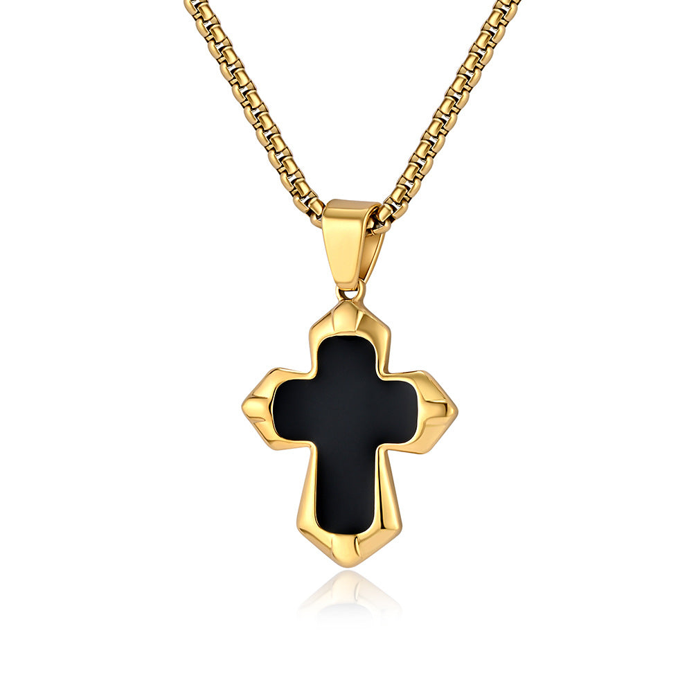 Planderful Cross Necklace Unisex Titanium Steel Oil Drip Finish Edgy Punk Hip Hop Pendant