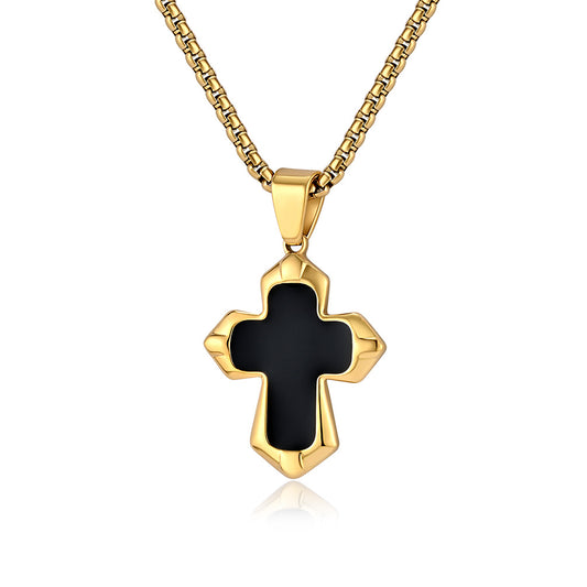Planderful Cross Necklace Unisex Titanium Steel Oil Drip Finish Edgy Punk Hip Hop Pendant