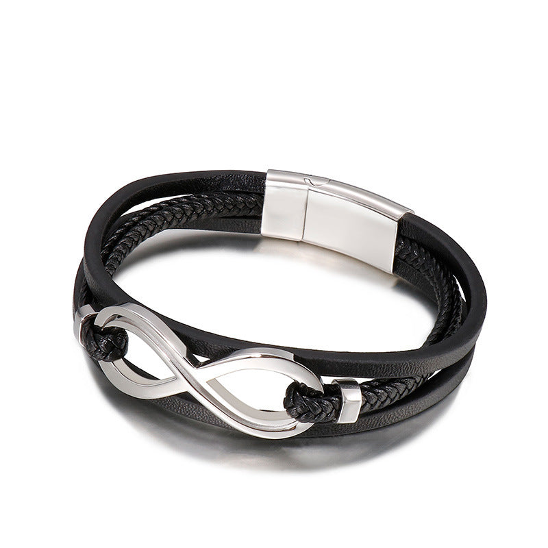 Infinity Shape Titanium Steel Leather Bracelet For Men