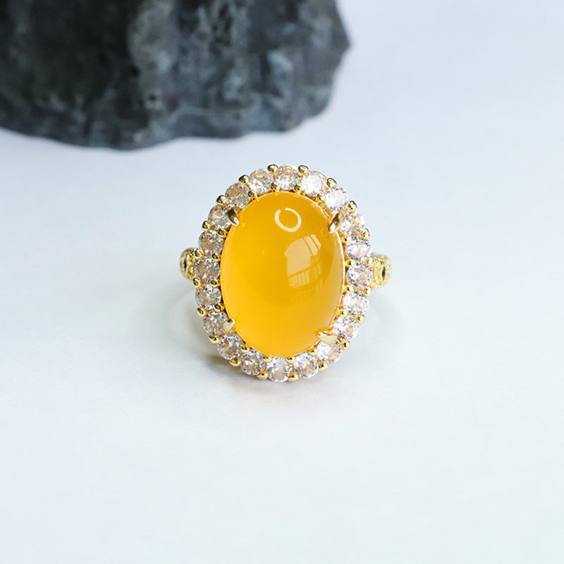 Yellow Chalcedony Zircon Halo Sterling Silver Ring