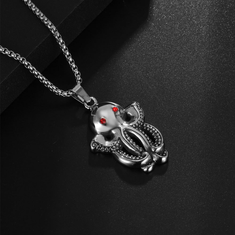 Vintage-Inspired Titanium Steel Men's Necklace with Adorable Octopus Pendant