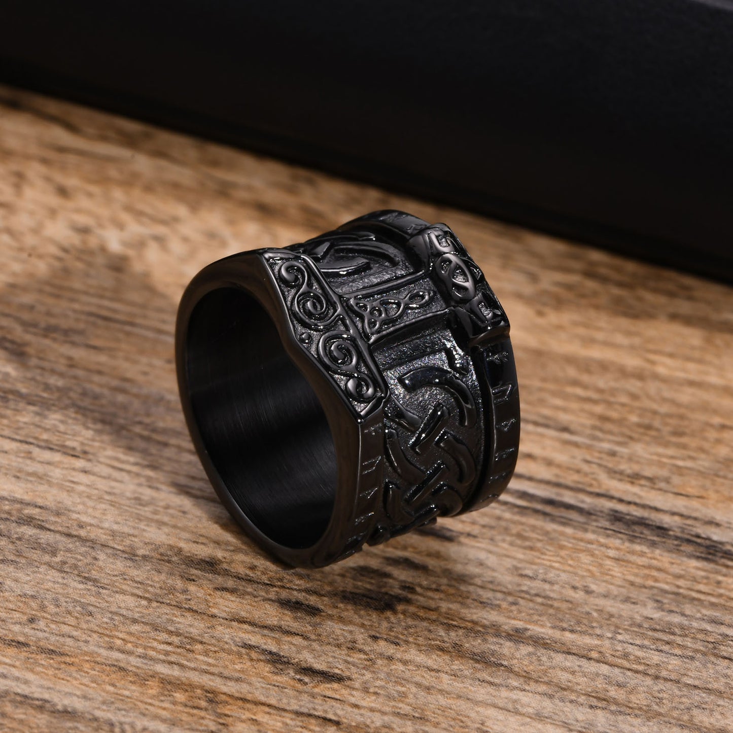 Cross-Border Fashion Jewelry Wholesale Stainless Steel Raytheon Hammer Celtic Knot Ring for Men